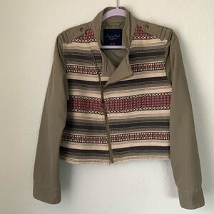 American Eagle Outfitters Khaki Utility Jacket with Striped Pattern